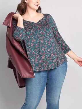 Sweetheart Neck Max Swing Tee Luna Floral Cinch Front Lane Bryant Size 18/20